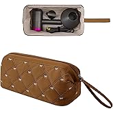 RSRSLEII Large Quilted Hair Tools Travel Bag with Bow Pattern,Waterproof Hair Styling Accessories Storage Case for Shark FlexStyle, Dyson Airwrap Hair Dryer, Curling Iron, Revlon Hair Tools(Brown)
