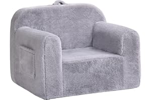 Welnow Kids Sofa Toddler Chair, Chirldren Couch with Side Pockets with Removable and Washable Cover Carrying Handle Toddler Armrest Chair Kids Read Sofa for Girl or Boy, Plush Grey