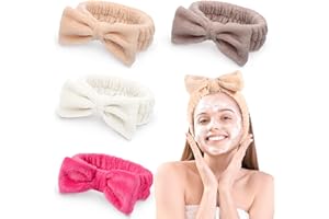 JOUXKOT Spa Headband, 4 Pack Bow Hair Band for Washing Face Facial Makeup Yoga Shower, Soft Coral Fleece Head Band Wraps for Women and Girls