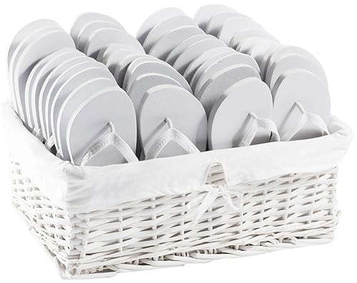 Zohula Original Weiß Flip Flops Zehentrenner Partypaket - 20 Paare Flip-Flops Unterschiedlich große Enthält Weidenkorb