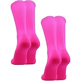 TCK Prosport Crew Pink Volleyball Socks & Basketball, Football Socks – Cushioned Socks for Sports (Hot Pink, Small) 2 Pairs