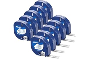 Freshworld 10-Pack 91331 Replace for Dymo Label Maker Refill White Plastic Tape 1/2'' 13' Label Maker Tape 12mm S0721610 Comp