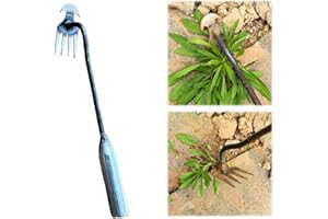 KNJOFLY Weeding Artifact Uprooting Weeding Tool, Manganese Steel Forged Weed Puller 4 Teeth Dual Purpose Weeder, Weed Puller Hand Hoe Garden Tools (Iron Handle)