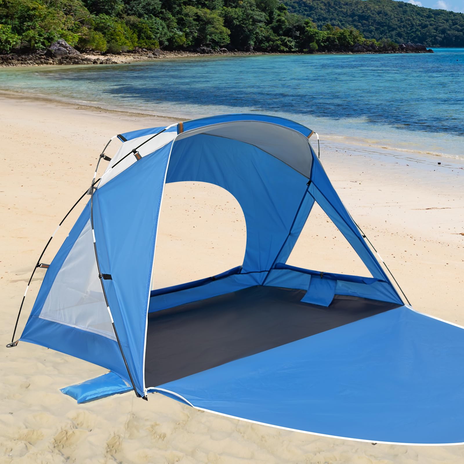 Night Cat Beach Tent Sun Shade - UPF 50+ UV Protection, Easy Setup With Sand Anchors & Aluminium Poles
