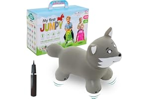 GERARDO'S Toys - Kids Bouncy Animal Hopper - Wolf | 30 x 12 x 12.3 in | Toys for Toddler Girls & Boys | Toddler Bouncy Animal Includes Hand Pump