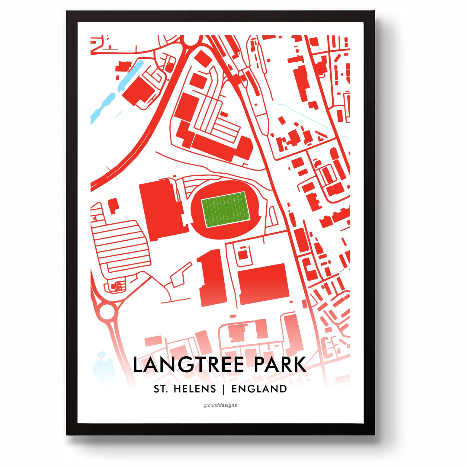 GroundDesigns ST HELENS SAINTS RFC Rugby League Gift LANGTREE PARK Stadium Art Map Unframed A3 Print TOTALLY WICKED