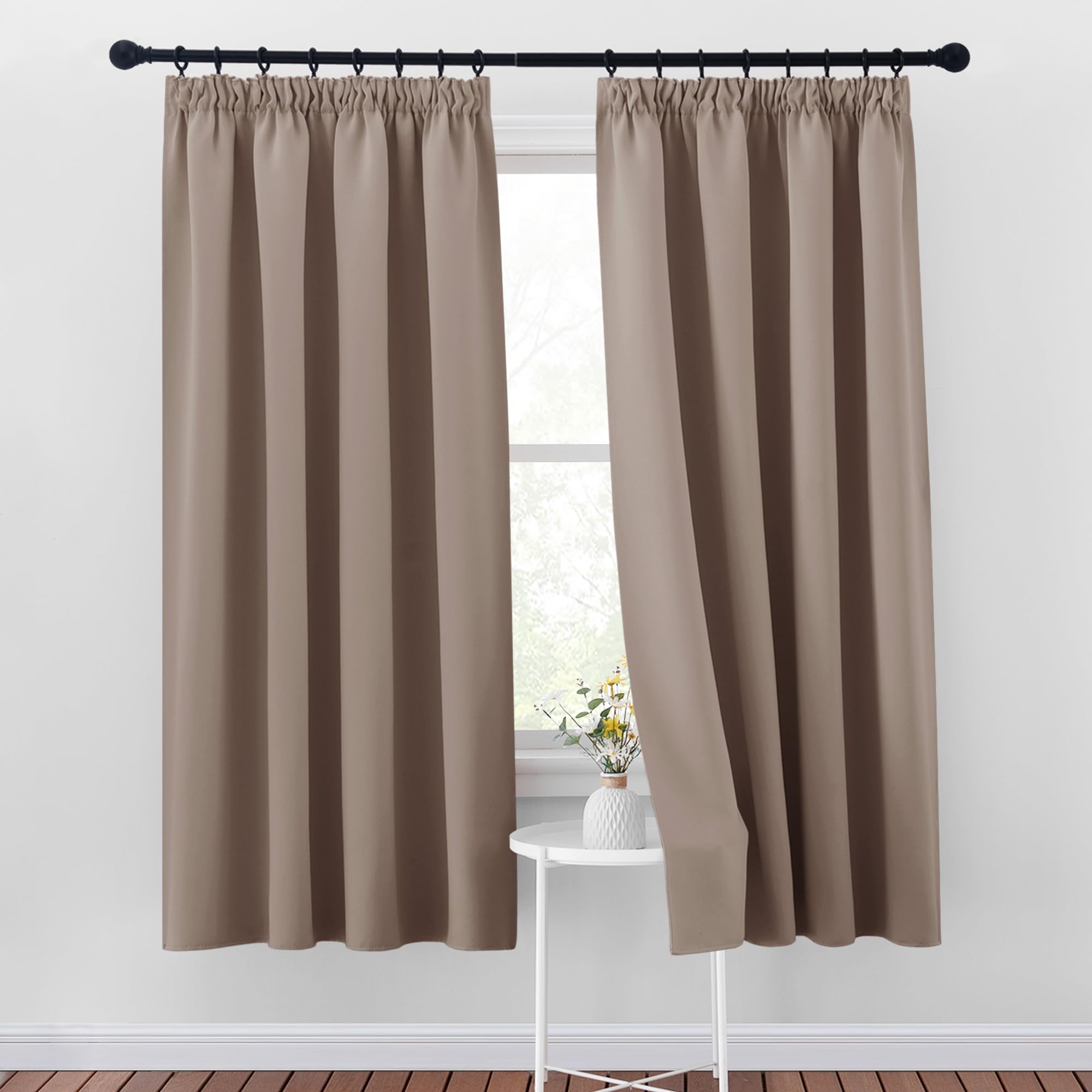 PONY DANCE Window Blackout Curtains 72 inch Drop - Nursery Curtain Pencil Pleat Thermal Insulated Panels for Living Room Bedroom, Light Putty, 2 Panels, W46 X L72 — image 1