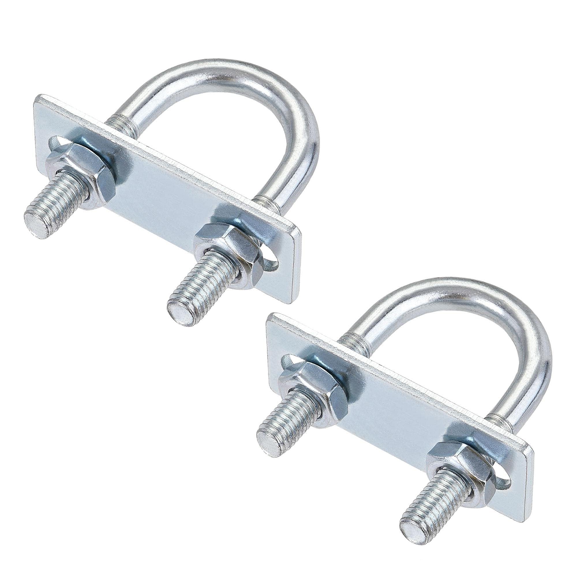 MACHSWON Round U-Bolt,2 Set Zinc Plated Alloy Steel M8 U Bolts 27mm(1.06") Inner Width 59mm Length with Nuts and Frame Plate for Automobiles Boat Trailer