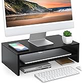 FITUEYES Computer Monitor Stand 16.7 inch 2 Tiers Laptop Riser with Storage Shelf Wooden Desk Organizer for Home Office Use, 