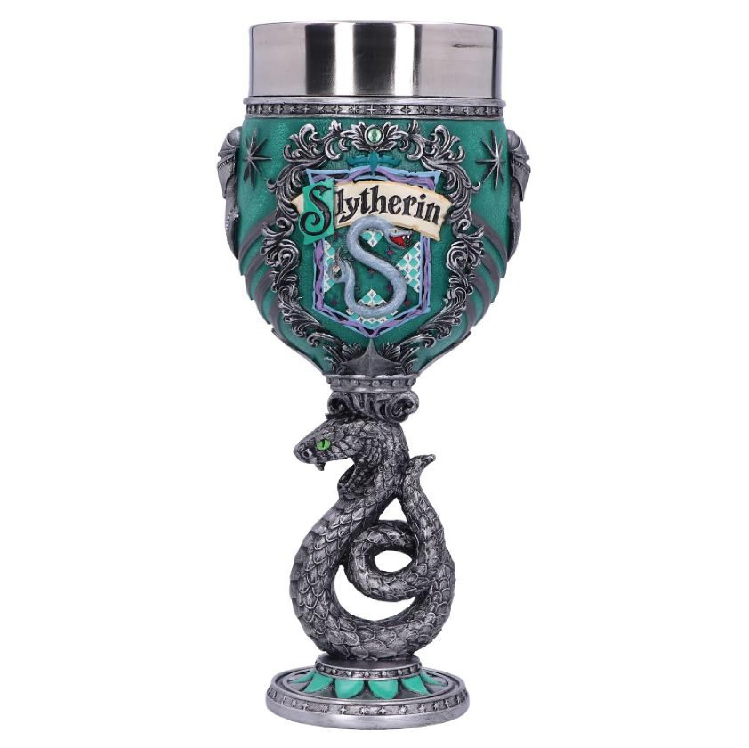 Nemesis Now Harry Potter Slytherin Hogwarts House Collectaible Goblet, Green Silver, 19.5cm