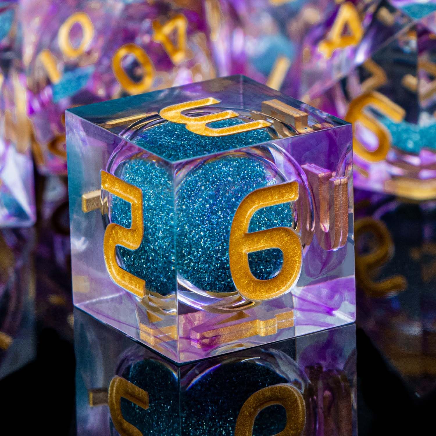 ARUOHHA Liquid Core DND Dice Set, 7pcs Resin Sharp Edged Dragons Dice RPG Purple Polyhedral Dice with Gift Box, Dungeons Role Playing Dice Set D20 D12 D10 D8 D6 D4 — image 1