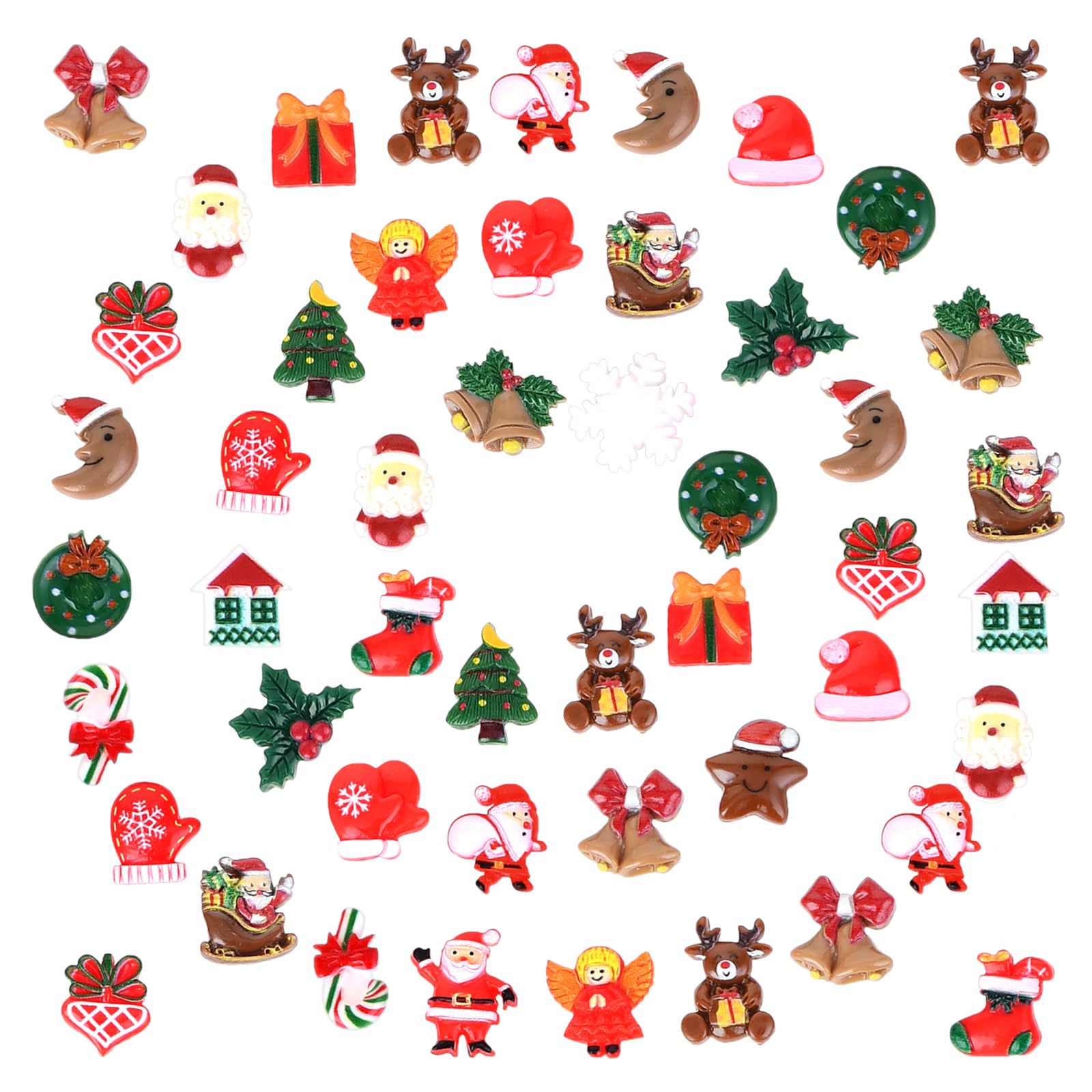 50 Pcs Mini Christmas Ornaments Flatback Resin Charms Christmas Craft Supplies Cute Christmas Embellishment for Craft Making, Ornament Scrapbooking, DIY Crafts