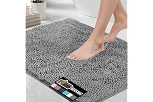 GORILLA GRIP Bath Rug Mat, Thick Soft Absorbent Chenille, Quick Dry Microfiber Mats, Rubber Backing Washable Shower Floor Rugs, Bathmat Runner, US Designed Bathroom Home Decor Accessories 24x17, Grey