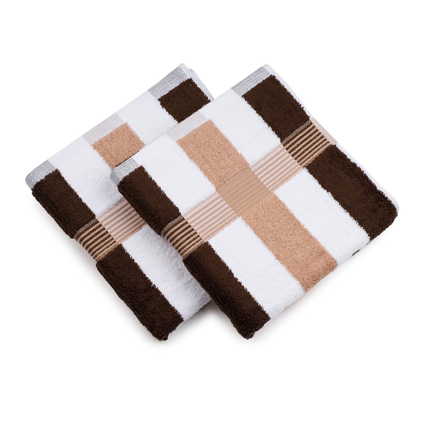 Gözze - New York Striped Hand Towels, Set of 2, Soft and Absorbent, 100% Cotton, 50 x 100 cm - Maroon/White/Mocha