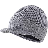 Home Prefer Men's Winter Hat Thick Knit Beanie Cap with Visor Newsboy Beanie Hat