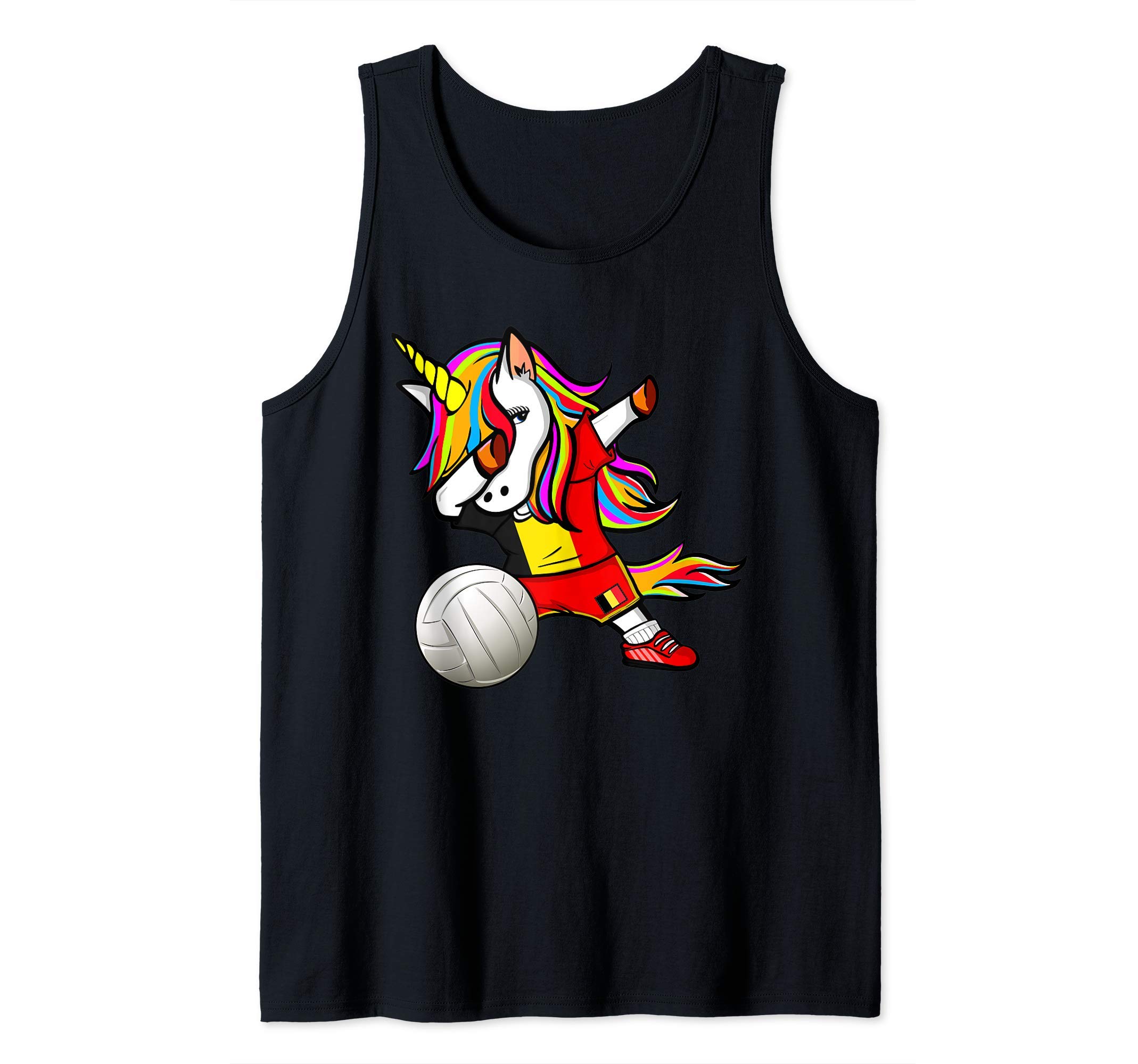 Dabbing Unicorn Belgium Volleyball Fans Jersey Belgian Flag Tank Top