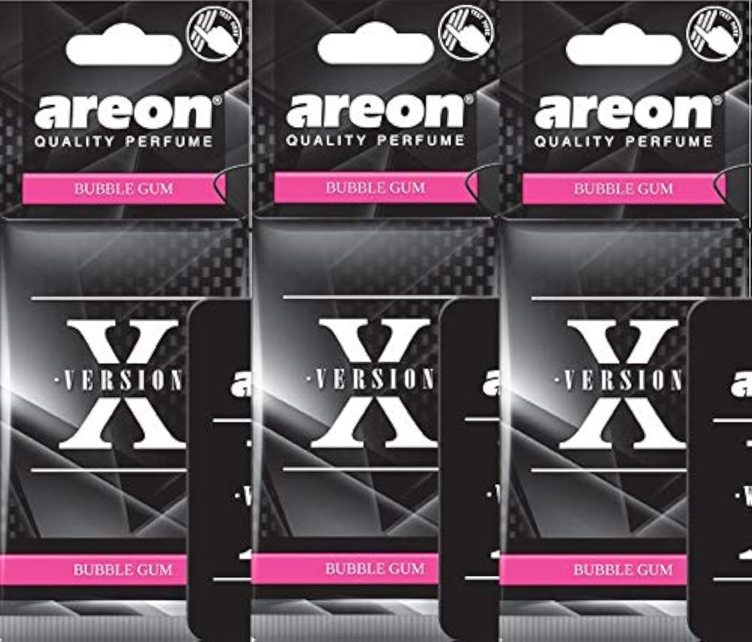 AREON X Version Car Air Freshener Bubble Gum Sweets Mirror Hanging Black Set Multi Pack of 3