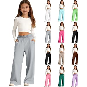 Malibure Girls Wide Leg Sweatpants Oversized Baggy Elastic Waisted Sweat Pants Straight Leg Athletic Joggers with Pockets