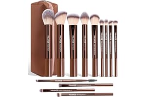 MAANGE 13 PCS Makeup Brushes Professional Make Up Brushes Premium Synthetic Powder Concealers Brushes Travel Makeup Brush Set with Case (Coffee)