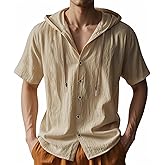 TRFIC Men Linen Short Sleeve Button Down Shirt Summer Casual Hawaiian Beach Tops Lightweight Fashion Hoodies