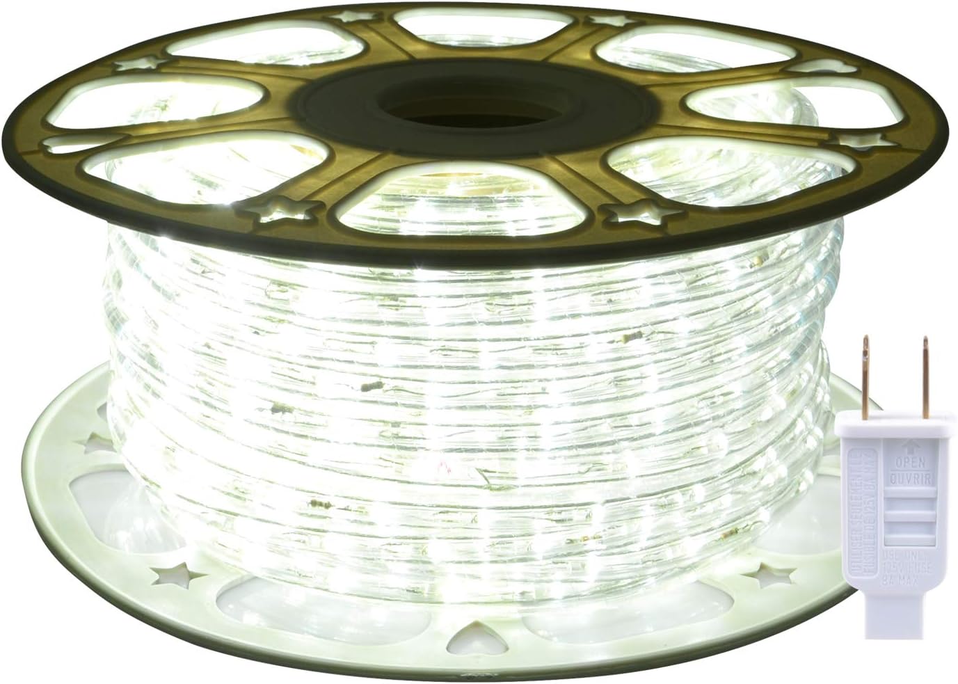 98.4ft Rope Lights Outdoor Waterproof Daylight White LED Rope Lighting Indoor Connectable Plug-in 110V 6000K 360 LEDs Flexible Light String for Patio Bedroom Camping Ceiling