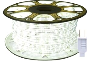 ollrieu 98.4ft Rope Lights Outdoor Waterproof Daylight White LED Rope Lighting Indoor Connectable Plug-in 110V 6000K 360 LEDs Flexible Light String for Patio Bedroom Camping Ceiling