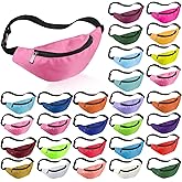 Saintrygo 28 Pcs Neon Fanny Bag 80s Party Waist Bags Adjustable Neon Fanny Pack Oxford Cloth Workout Traveling Running Waist Bags with Zippered for Outdoor Rave Party Women Men (Charming Colors)