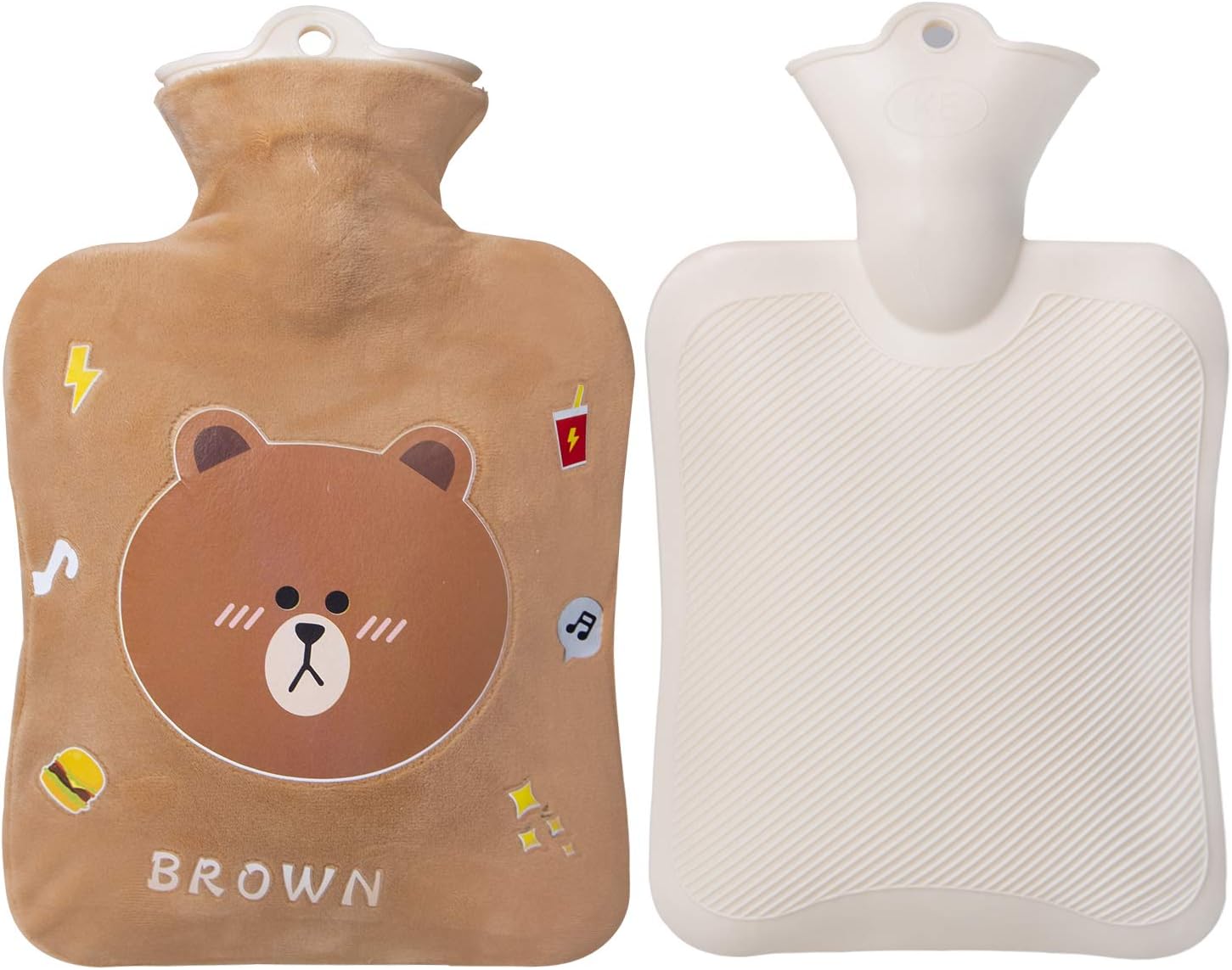 Hot Water Bottle, 1 Liter Water Bag with Cute Fleece Cover, Brown Bear: Health & Personal Care
