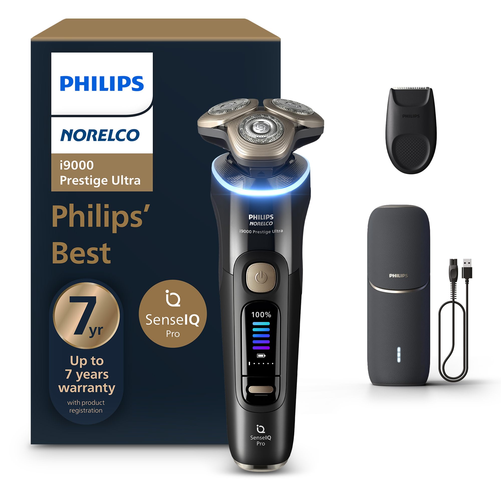 Photo 1 of Philips Norelco Shaver i9000 Prestige Ultra, Wet & Dry Electric Shaver, Ink Black, SenseIQ Pro Technology, Triple Lift & Cut System, 360 Rotating NanoTech Precision Blades, 5 Shaving Modes, XP9400/89