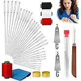 Big Eye Steel Sewing Needles Kit, Stainless Steel Hand Sewing Needles Set with Threaders, Seam Ripper & Storage Pouch for DIY Sewing, Embroidery Quilting and Repairs (39pcs)
