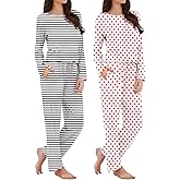 Xelky 2 Pack Womens Pajamas Set Long Sleeve Pajama Tops and Pants Sleepwear Soft Lounge Sets with Pocket