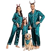 SWOMOG Family Matching Pajamas Set Silk Satin Button Down Sleepwear Long Sleeve Nightwear 2 Pcs Pj Set