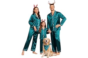SWOMOG Family Matching Pajamas Set Silk Satin Button Down Sleepwear Long Sleeve Nightwear 2 Pcs Pj Set