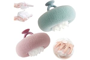 SROCOPT Super Soft Sunflower Suction Cup Bath Ball, 2025 Upgraded 2-in-1 Sunflower Bath Ball, Exfoliating Shower Sponge Cleaning Brush with Suction Cup Shower Sponges for Women Men (Purple+Green)