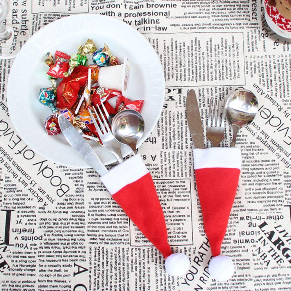 TSLBW Mini Cappello di Natale,Cappello di Babbo Natale da 30 Pezzi per  Bottiglia di argenteria per Tazza,Decorazioni per la tavola da Pranzo per  la Festa di Natale Fai-da-Te Cappelli Forniture per feste