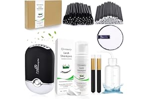 QIVEAORY 150ml/5.07fl.oz Eyelash Extension Cleanser Extension Lash Shampoo Brush Mini USB Portable Lash Fan Mascara Brush Disposable Microbrush Wash Bottle Reusable Makeup Remover Pad Gentle Cleaning(Original)