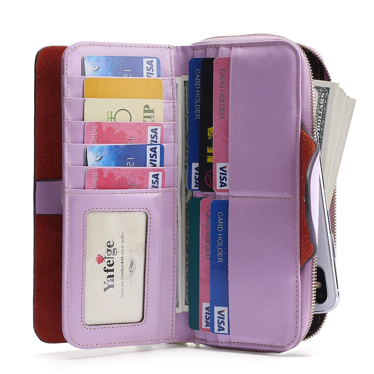 Large RFID Blocking Leather Wallet For Women - Tri-Fold Clutch Purse With Zipper & Card Slots