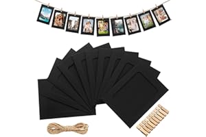 Janlaugh 100 Pcs Paper Photo Frames 4x6 Black Picture Frame with 100 Clip 10 String Kit DIY Hanging Cardboard Photo Holder Back to School Wall Decor Wedding Home