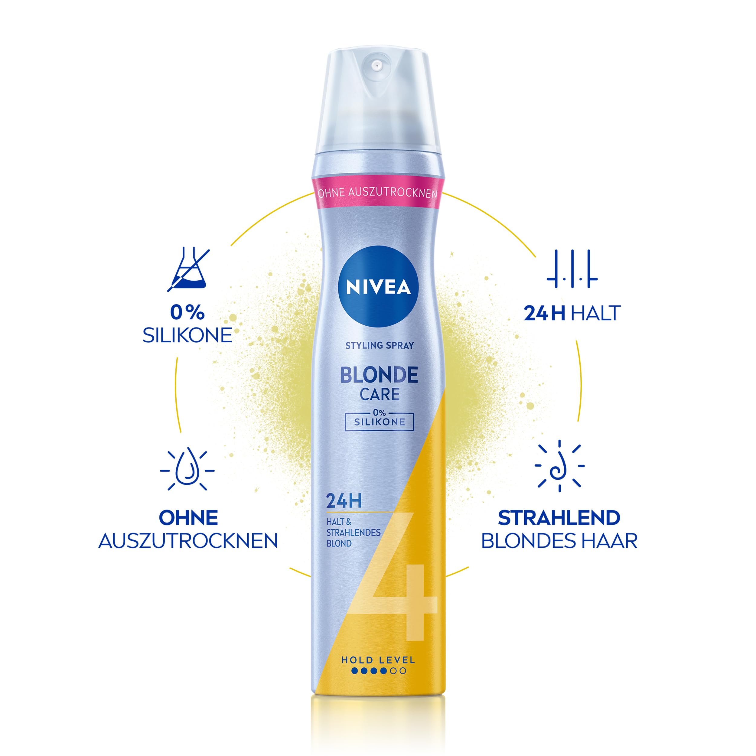 NIVEA Blonde Care Styling Spray, stärkendes Haarspray mit Panthenol & Vitamin B3, Haarlack für strahlend blondes Haar & 24h Halt (Haltestufe 4), veganes Pflegespray (250 ml) 2