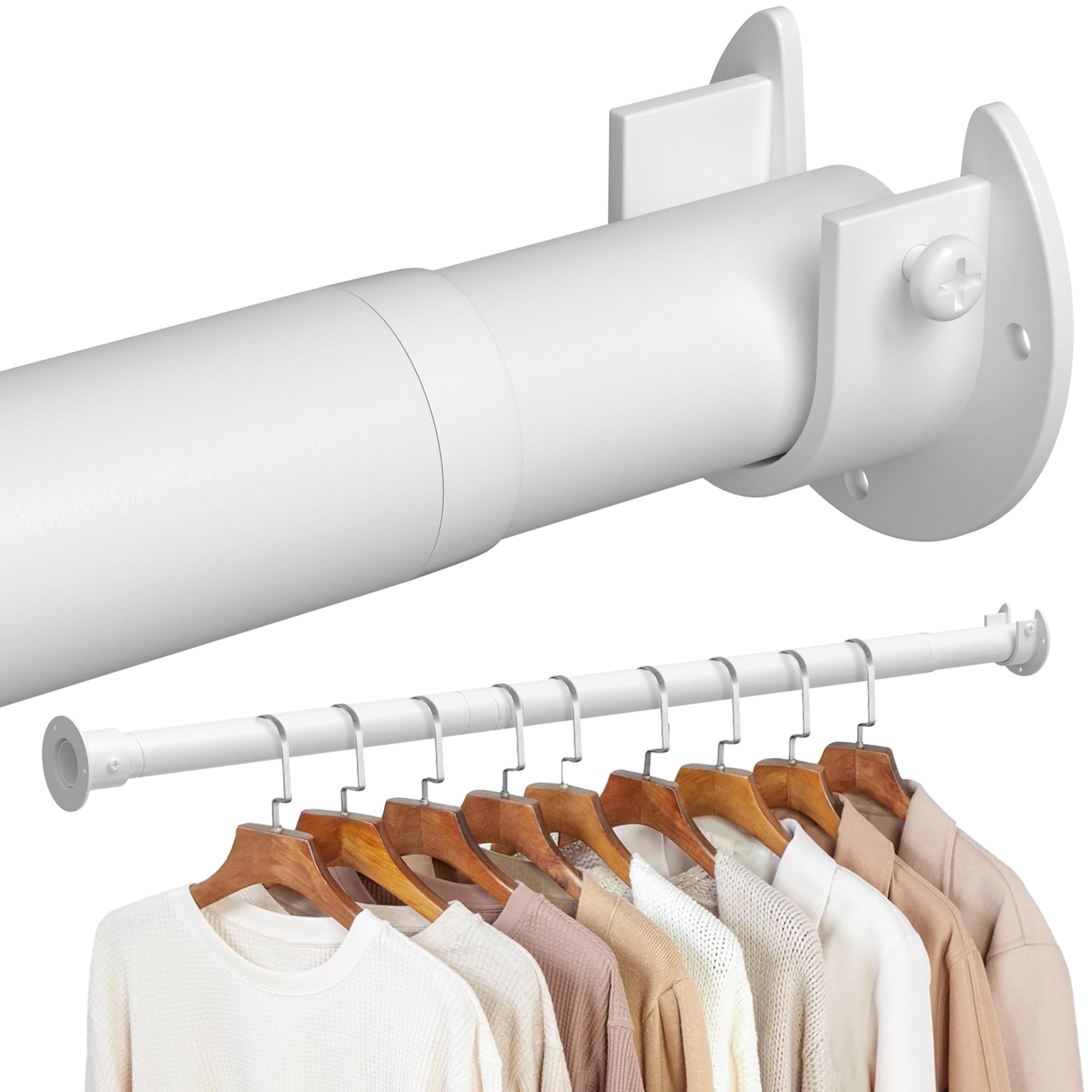 Photo 1 of Closet Rods for Hanging Clothes,17 to 51 Inches 1.3 Inch Diameter Heavy Duty Metal Closet Rod Closet Bar for Wardrobes,Closet-White