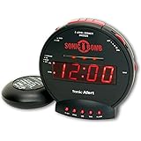 Sonic Bomb Dual Extra Loud Alarm Clock with Bed Shaker, Black | Sonic Alert Vibrating Alarm Clock Heavy Sleepers, Battery Bac