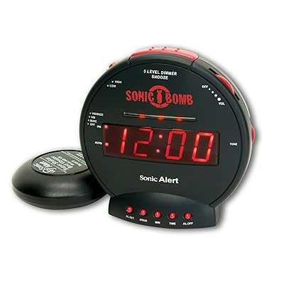 Sonic Bomb Alarm Clock with Bed Shaker Alarm Clock, Vibrating Alarm Clock for Heavy Sleepers, Battery Backup, Full Range Dimmer, Dual Alarm Clock, Deaf and Hard of Hearing