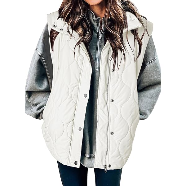 Tankaneo Women's Sleeveless Long Quilted Vest Hooded