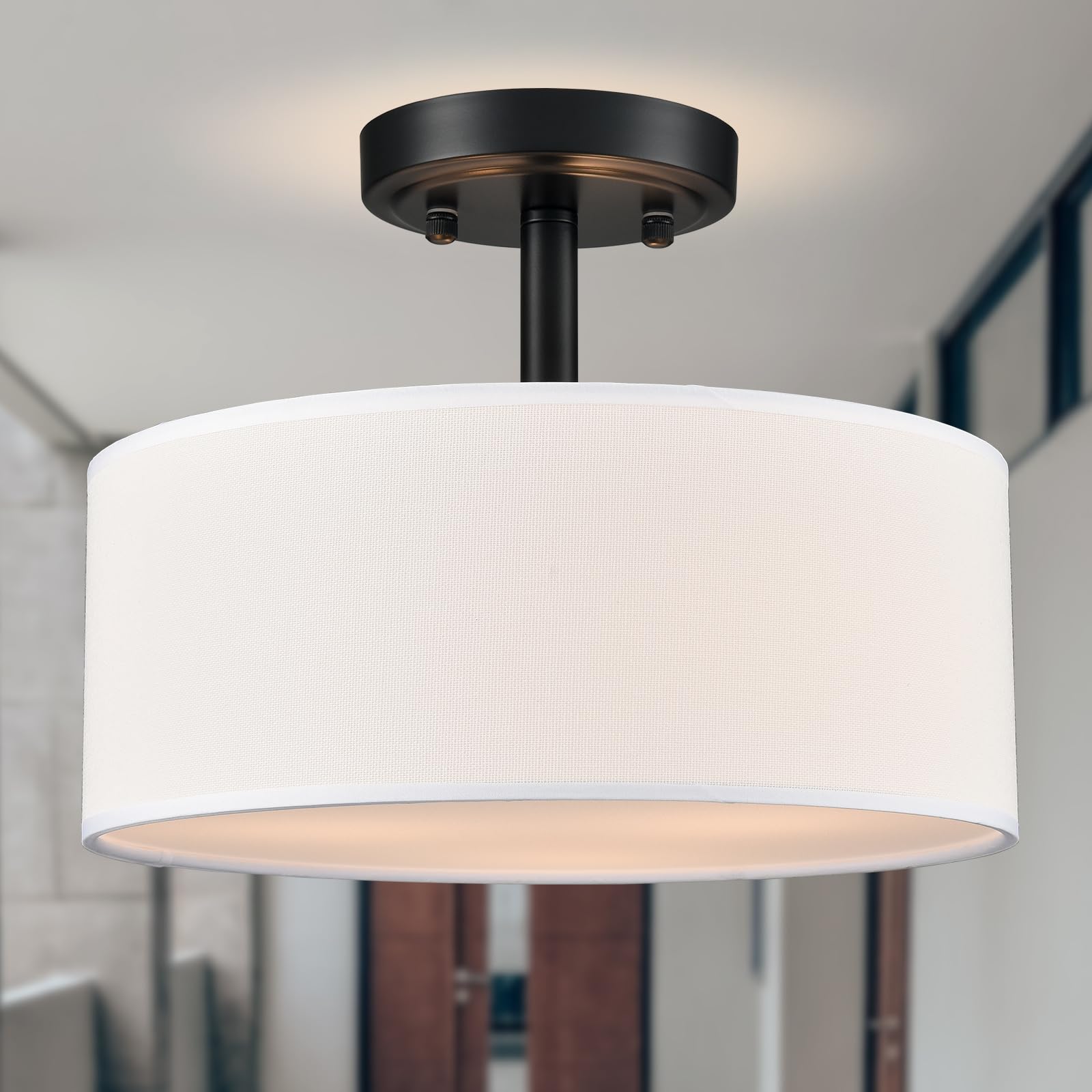 Photo 1 of Modern Black Light Fixture Ceiling Mount Flush Mount Drum Ceiling Light Fixture 3 Light Semi Flush Mount Ceiling Light for Hallway Bedroom Entryway Foyer Office