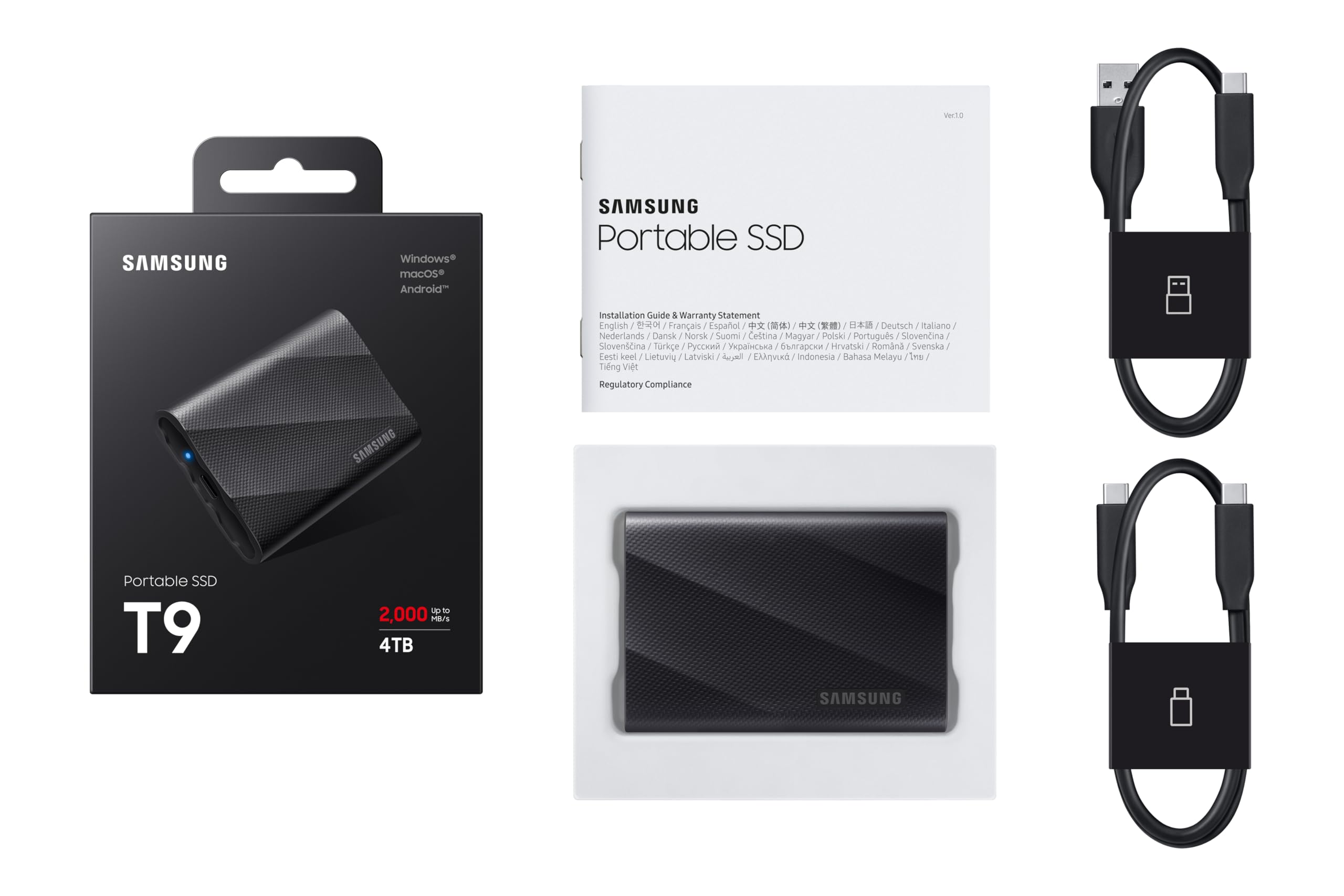 Samsung T9 Portable SSD 4TB, Up to 2,000MB/s, USB 3.2 Gen 2x2 External Solid State Drive, Up to 3 m Drop Resistant, for Creative Professionals, Youtubers, Content Creators, Mac Compatible, MU-PG4T0B
