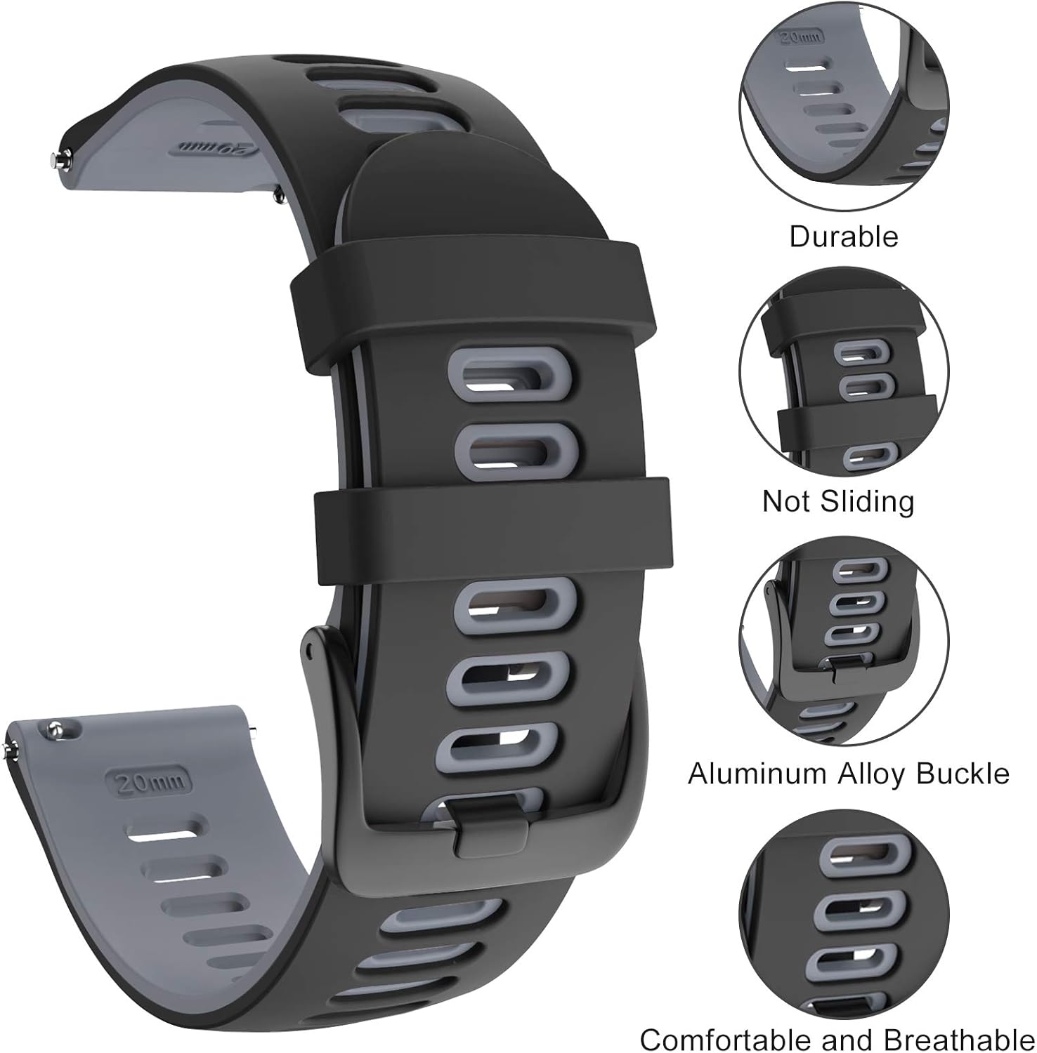 ISABAKE 20mm Silicone Watch Strap for Garmin Vivoactive 3, Forerunner 245/645, Vivomove HR, Samsung Galaxy Watch 42mm - Image 5