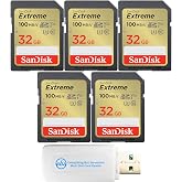 SanDisk 32GB Extreme SD Card (5 Pack) Memory Cards for Trail Cameras | Also Works with Digital Cameras, Computers (SDSDXVT-032G-GNCIN) Bundle with 1 Everything But Stromboli Micro &amp; SD Card Reader