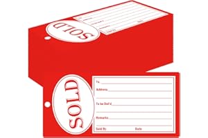 SMARSTICKER Fluorescent Red Sold Tags Cards 4.75 * 2.3 inch Merchandise Tag Sale Pricing Inventory Control Cards for Retail Store Shop Tag Yard Sale 100pcs