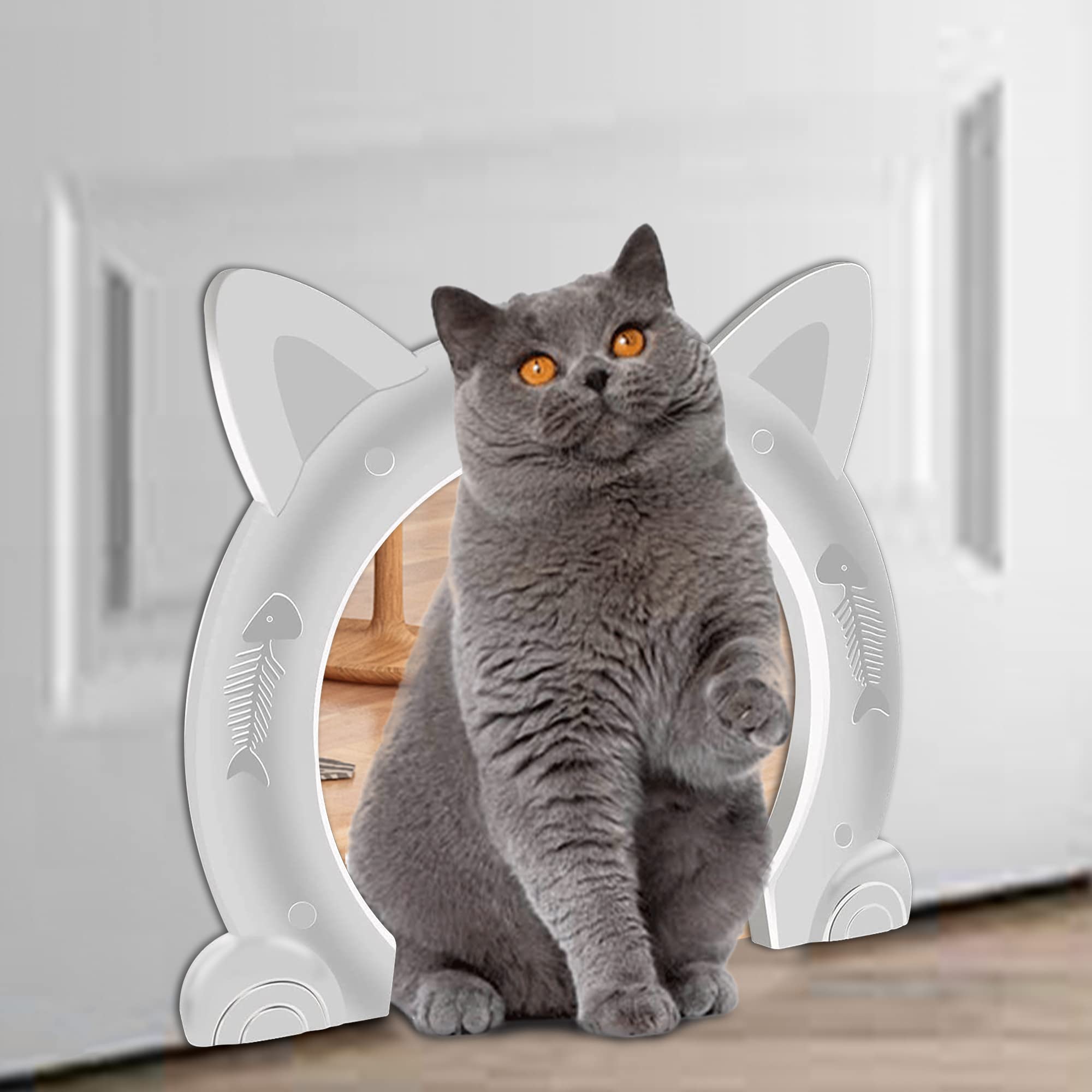 Cat Door Interior Door No-Flap Cat Door Fits Both Solid and Hollow Indoors Door Pet Doors for Cat, Easy DIY Setup (White ,L)