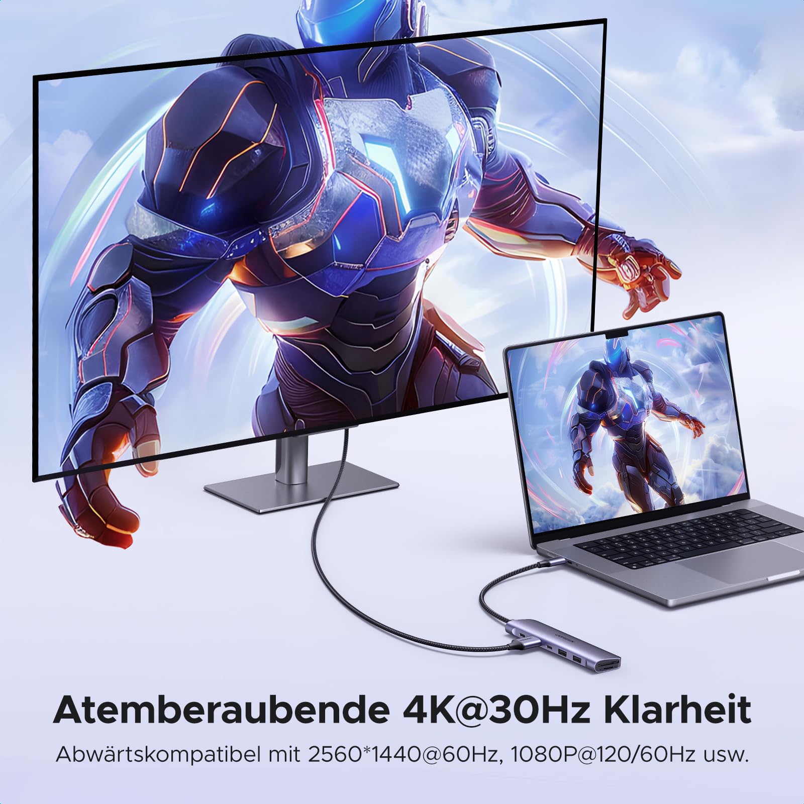 UGREEN Revodok 1071 USB C Hub HDMI 4K, PD 100W, USB 3.0 Datenports, SD/TF Kartenleser Multiport Adapter Kompatibel mit iPhone 17/16, MacBook, iPad, Surface Laptop, Galaxy S24, Steam Deck usw. 4